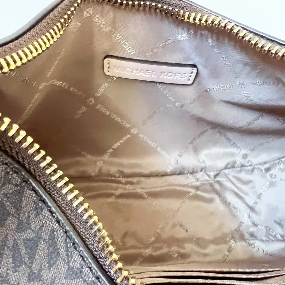 Michael Kors Cora Medium Zip Shoulder Crossbody Bag MK Brown Pink - Picture 13 of 14